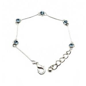 Vintage Silver Tone Blue Stone Station Bracelet Adjustable Chain